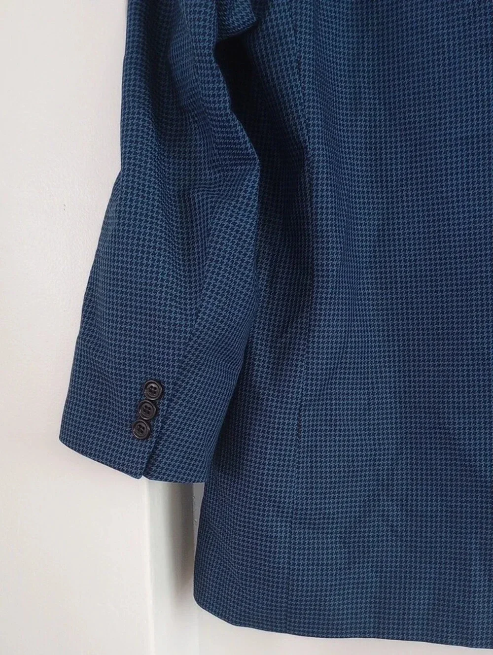 Fiori Vintage Silk Wool Blue Houndstooth Classic Sport Coat Blazer Men Sz L